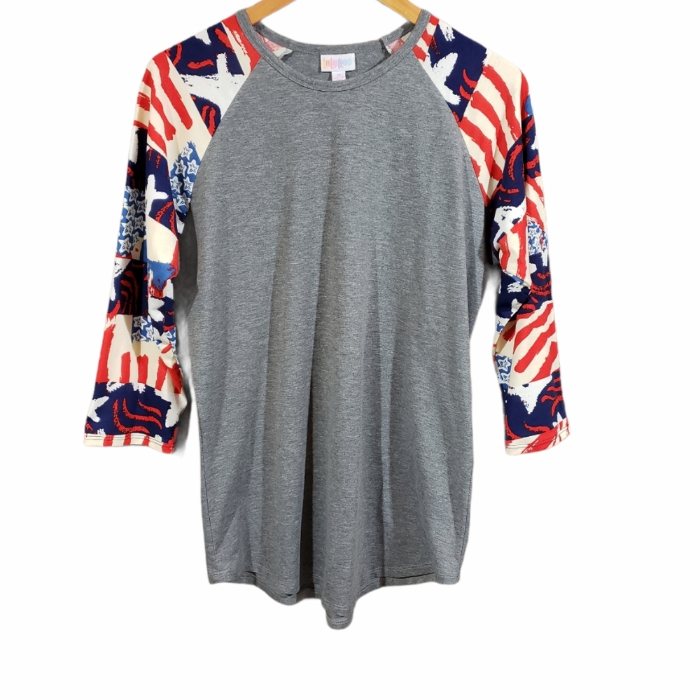 Lularoe Randy with stars‎ & stripes sleeves raglan